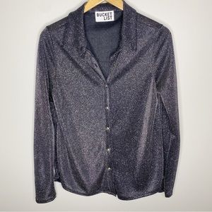 BucketList Grey sparkle long sleeve button down blouse